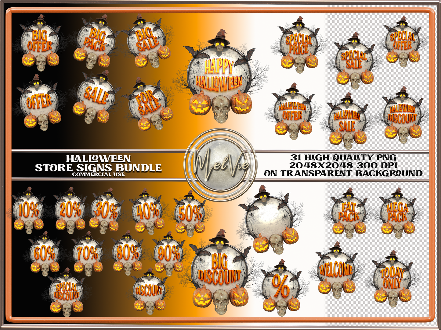 MelVie Halloween Store Signs PNG Bundle