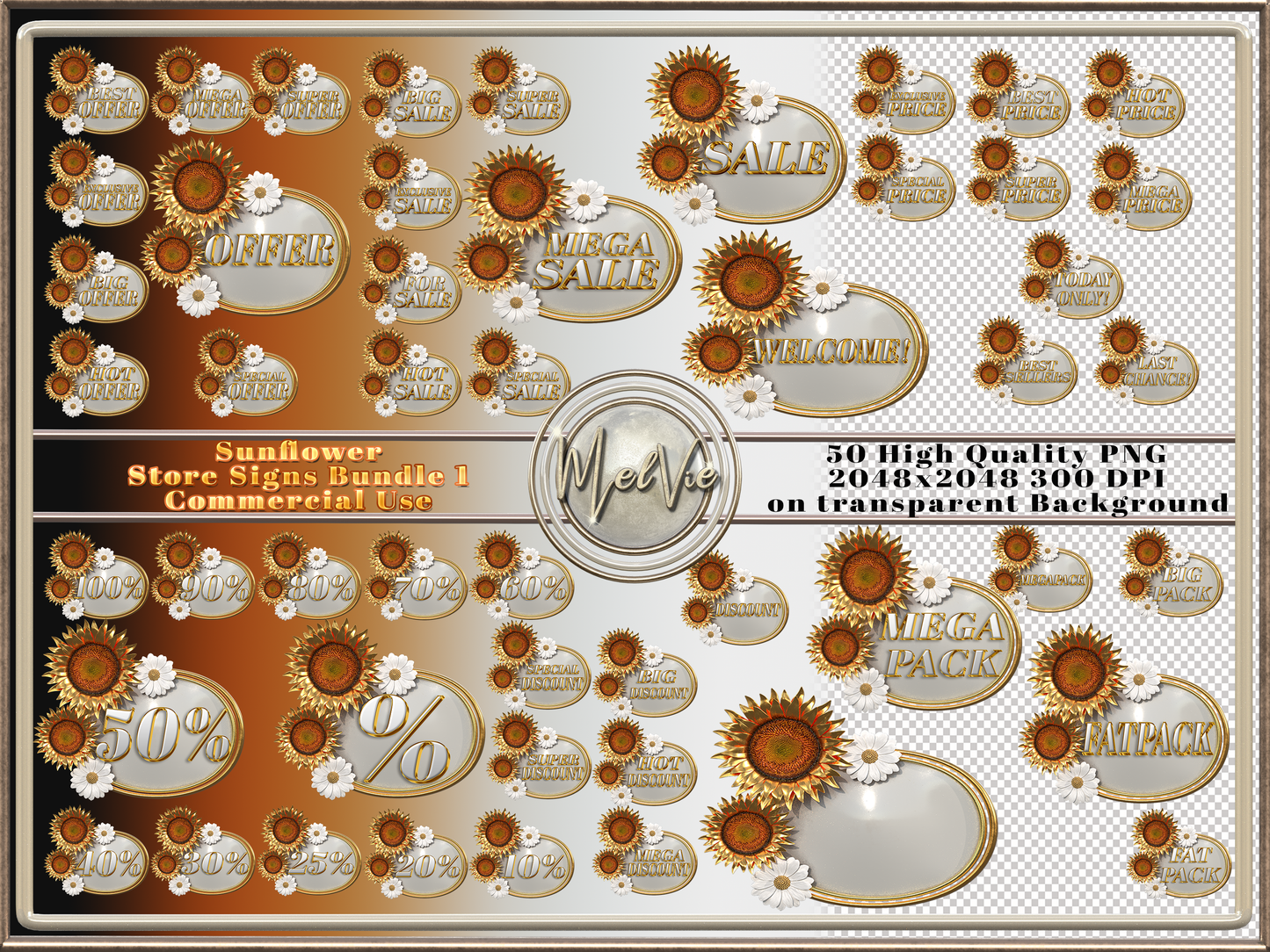 Sunflower and Daisy Shop Signs PNG Bundle