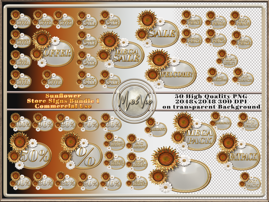 Sunflower and Daisy Shop Signs PNG Bundle